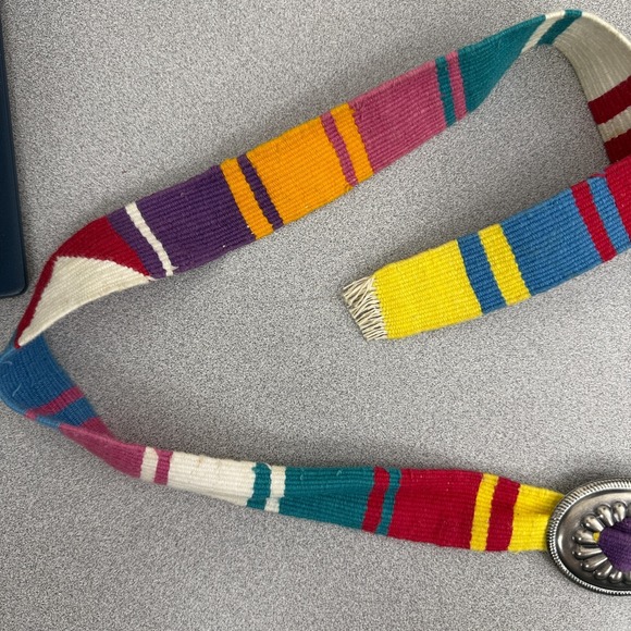 Concho Woven Cotton Belt Womens Multi Silver Boho Hippie Belly Dancer Tie Stripe - Picture 4 of 11